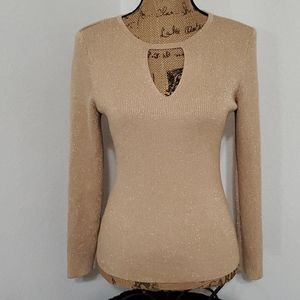 I.N.C. Cut out detail long sleeve gold shimmer sweater P/XL